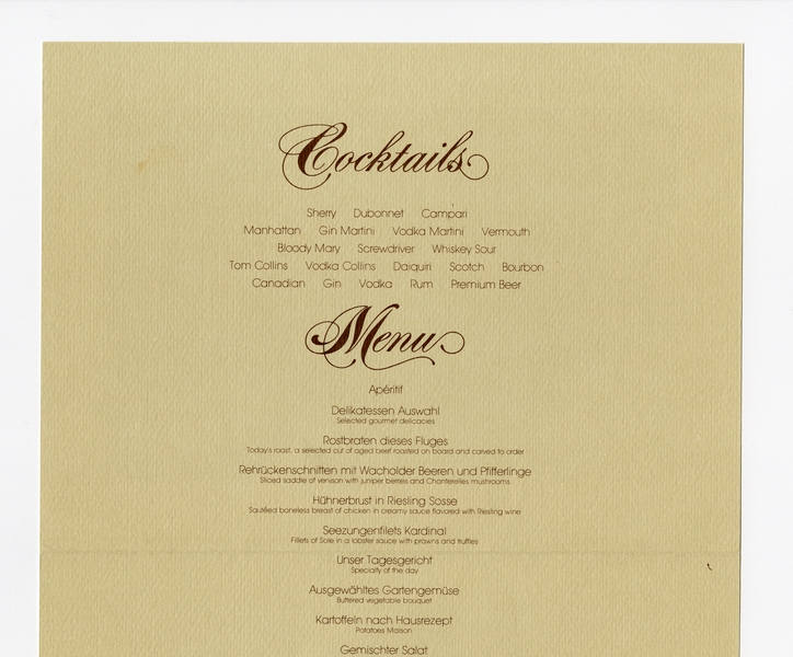 Image: menu: Pan American World Airways