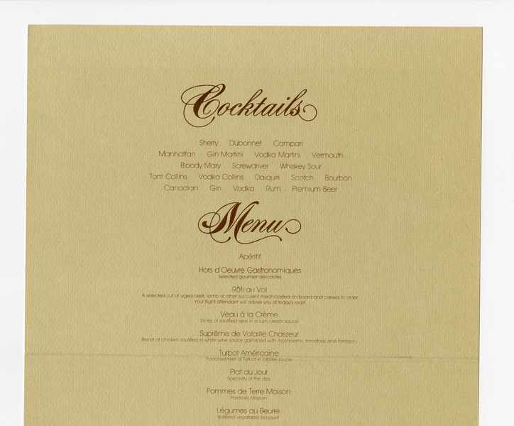 Image: menu: Pan American World Airways