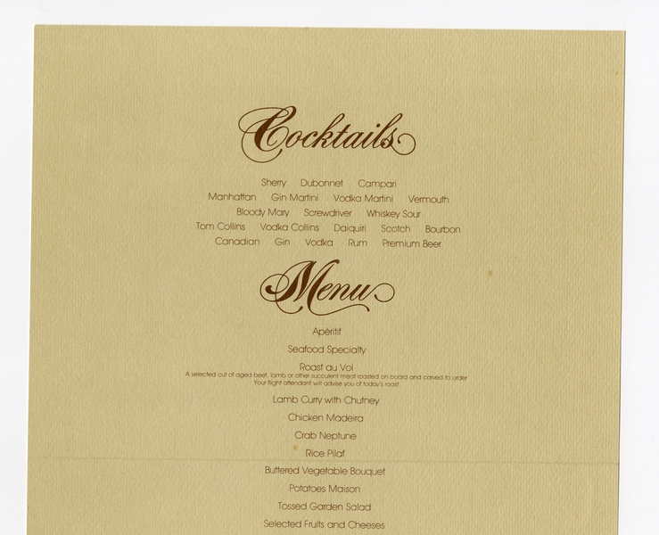 Image: menu: Pan American World Airways