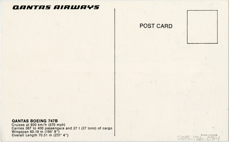 Image: postcard: Qantas Airways, Boeing 747B