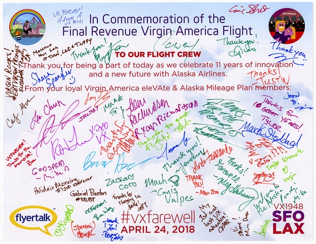 Commemorative certificate: Virgin America, Flight VX1948 [digital image]