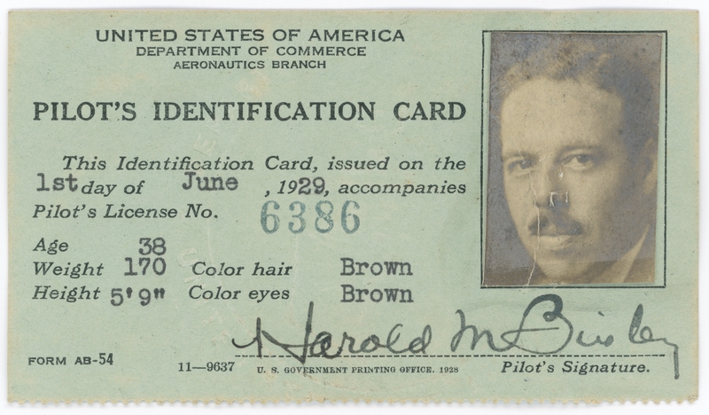 Image: pilot license: Harold M. Bixby