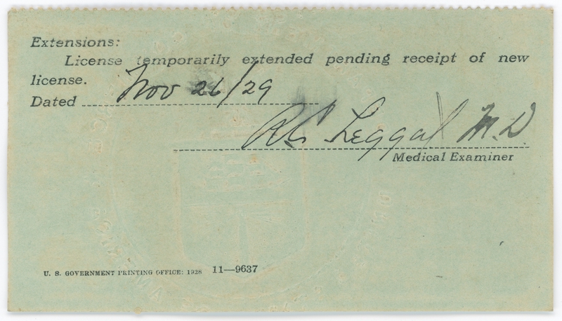 Image: pilot license: Harold M. Bixby