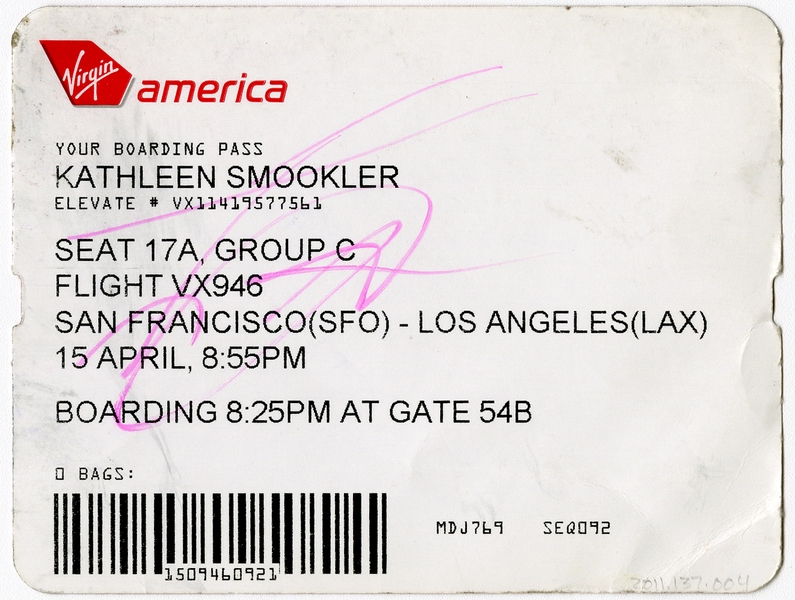 Image: boarding pass: Virgin America
