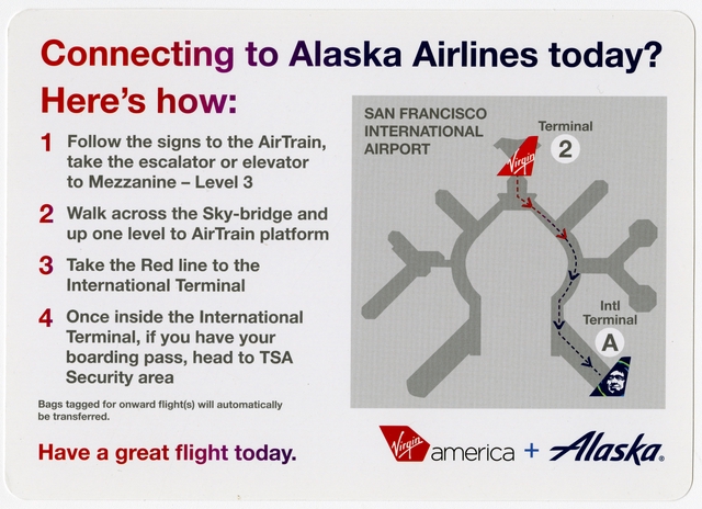 Traveler information card: Virgin America, Alaska Airlines, San Francisco International Airport (SFO)