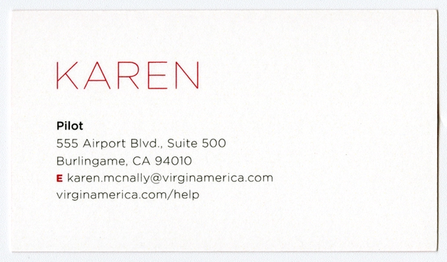 Employee business card: Virgin America, Karen L. McNally