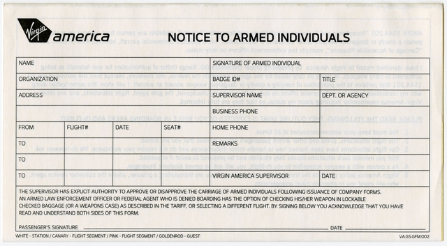 Form: Virgin America, armed individuals