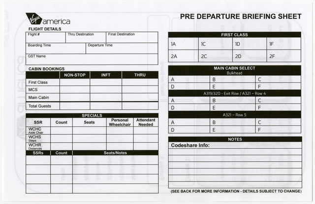 Form: Virgin America, briefing sheet