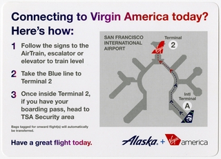 Image: traveler information card: Virgin America, Alaska Airlines, San Francisco International Airport (SFO)
