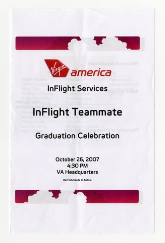 Flight attendant graduation program: Virgin America
