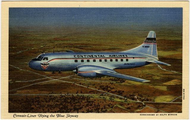 Postcard: Continental Airlines, Convair 240