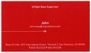 Image: employee business card: Virgin America, John Maze