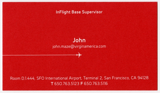 Employee business card: Virgin America, John Maze