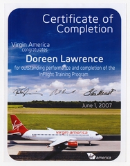 Image: flight attendant certificate: Virgin America