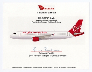 Image: employee certificate: Virgin America
