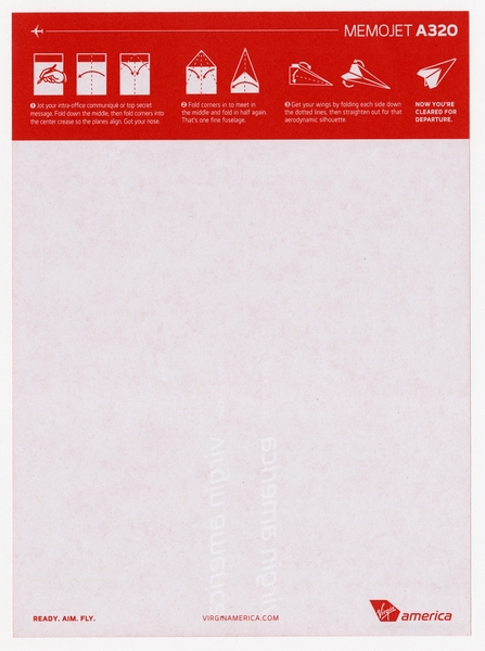 Image: stationery paper: Virgin America, Airbus A320