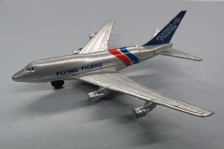Image: miniature model airplane: Flying Tigers, Boeing 747SP