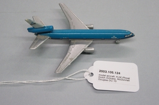 Image: miniature model airplane: KLM (Royal Dutch Airlines), McDonnell Douglas DC-10