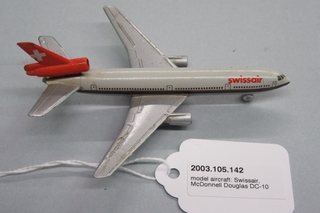 Image: miniature model airplane: Swissair, McDonnell Douglas DC-10