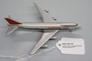 Image: miniature model airplane: Northwest Orient Airlines, Boeing 747