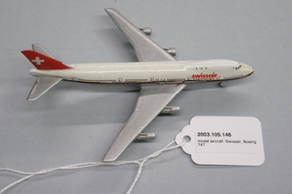 Image: miniature model airplane: Swissair, Boeing 747