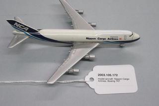 Image: miniature model airplane: Nippon Cargo Airlines, Boeing 747