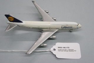 Image: miniature model airplane: Lufthansa German Airlines, Boeing 747