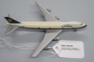 Image: miniature model airplane: Lufthansa German Airlines, Boeing 747