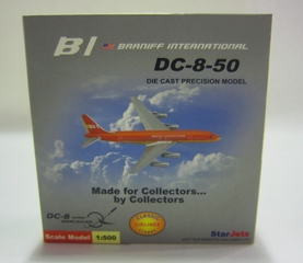 Image: miniature model airplane: Braniff International, Douglas DC-8-50