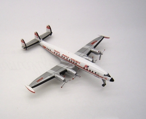 Image: miniature model airplane: TWA (Trans World Airlines), Lockheed L-1049G, “Super Constellation”
