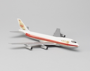 Image: miniature model airplane: TWA (Trans World Airlines), Boeing 747