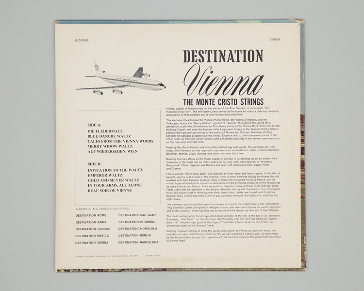 Image: phonograph record: Pan American World Airways, Destination Vienna, The Monte Cristo Strings