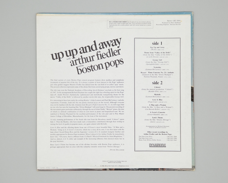 Image: phonograph record: TWA (Trans World Airlines), Up up and away with Arthur Fiedler and the Boston Pops