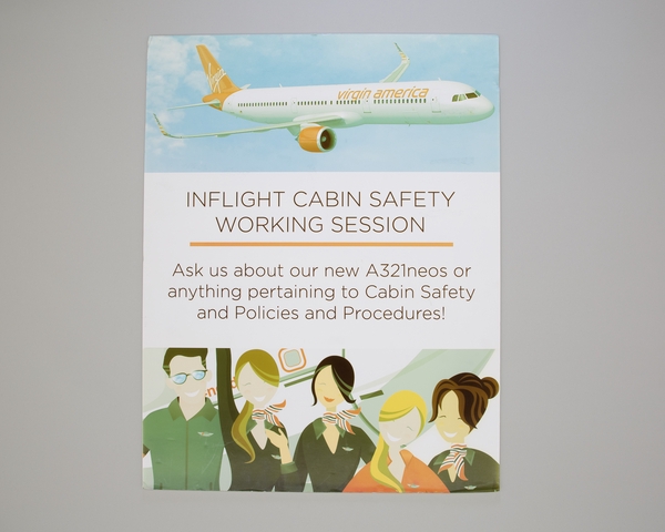 Employee information poster: Virgin America, Airbus A321 cabin safety