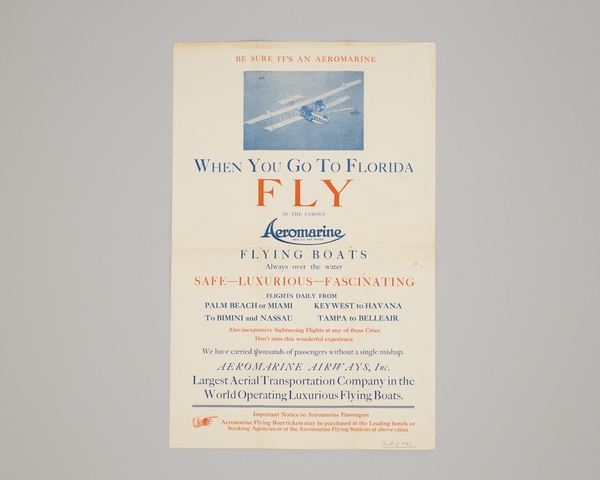 Poster: Aeromarine Airways, “When you go to Florida”