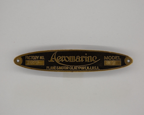 Manufacturer plate: Aeromarine, Model 39 B