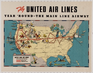 Image: poster: United Air Lines, Mainliner map