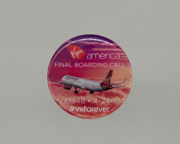Promotional button: Virgin America, Flight VX1948