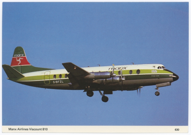 Postcard: Manx Airlines, Vickers Viscount 810