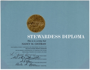 Image: stewardess diploma: United Air Lines, Nancy Cochran [digital image]