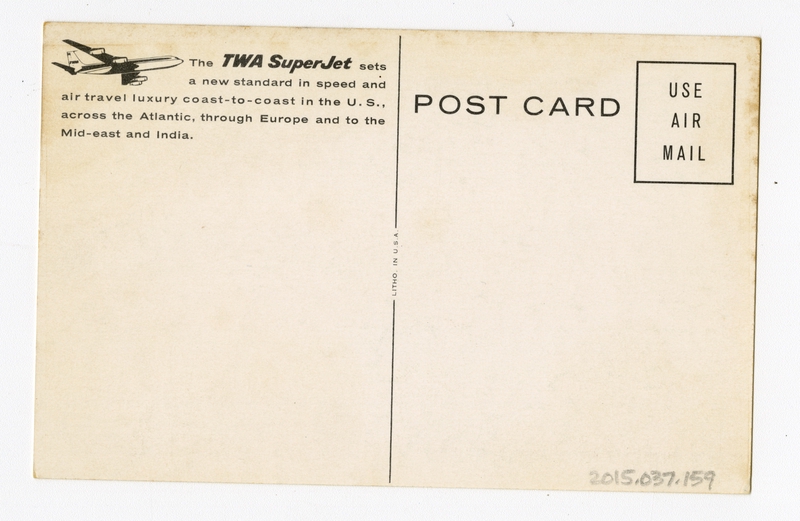 Image: postcard: TWA (Trans World Airlines), Boeing 707 “SuperJet”