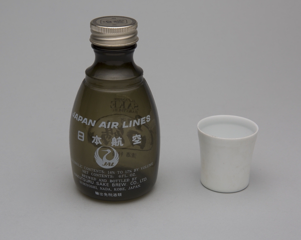 Sake bottle and cup: Japan Air Lines