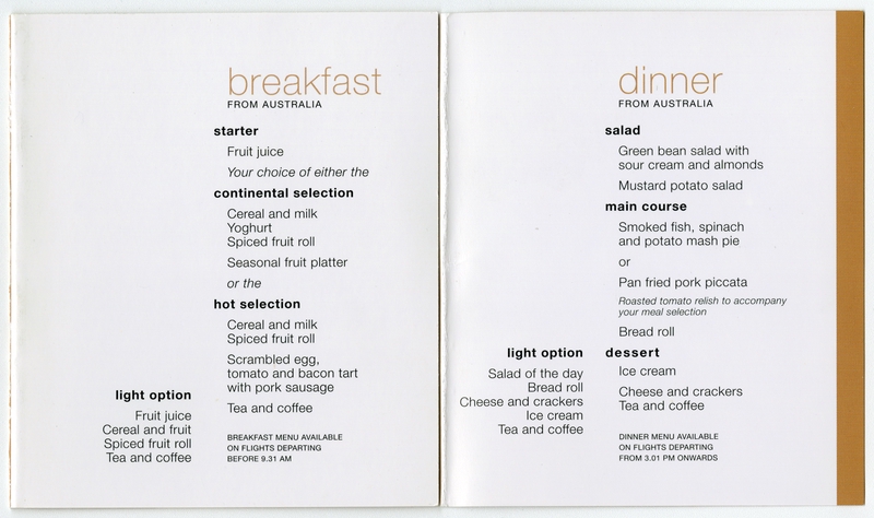 Image: menu: Air New Zealand, Pacific (economy) class