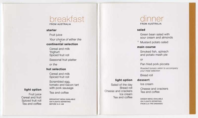 Image: menu: Air New Zealand, Pacific (economy) class