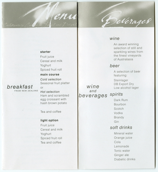 Image: menu: Air New Zealand, Pacific (economy) class