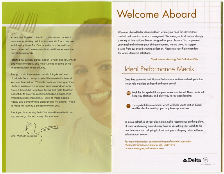 Image: menu: Delta Air Lines, BusinessElite class