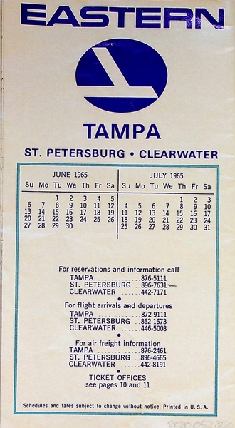 Image: timetable: Eastern Air Lines, Tampa - St. Petersburg - Clearwater