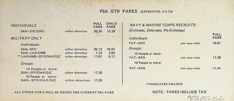 Image: fare schedule: PSA