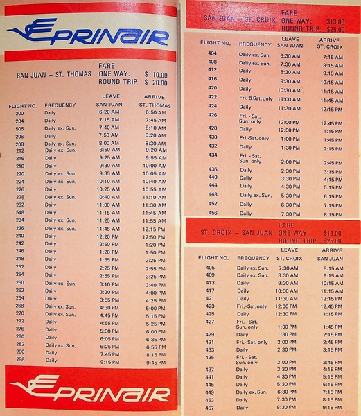 Image: timetable: Prinair (Puerto Rico International Airlines)