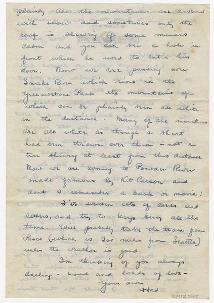 Image: correspondence: Harold M. Bixby to Debby Bixby